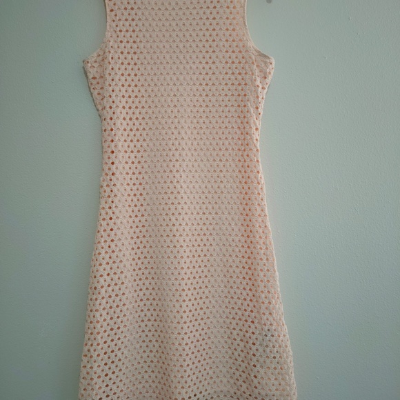 Sharagano MIDI Dress Peach OverLace Sleeveless  Stretch Size 6 - Picture 3 of 7